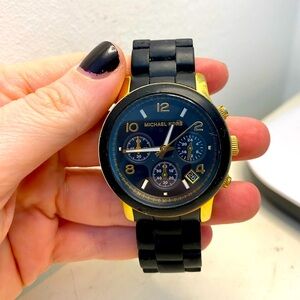 Michael Kors Black Silicone Watch With Gold Finish